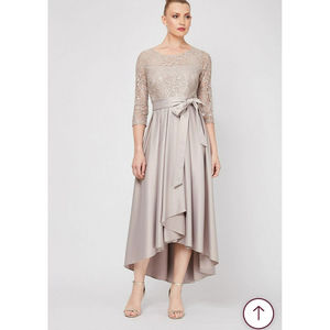 IGNITE EVENINGS 3/4 Sleeve Sequin Lace Bodice High Low Ball Gown Size 10